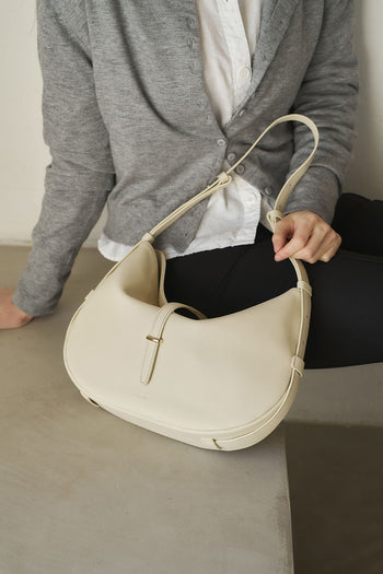 MIULIN Shellie Hobo Bag in ivory with soft leather texture and comfortable shoulder strap, casual stylish accessory.