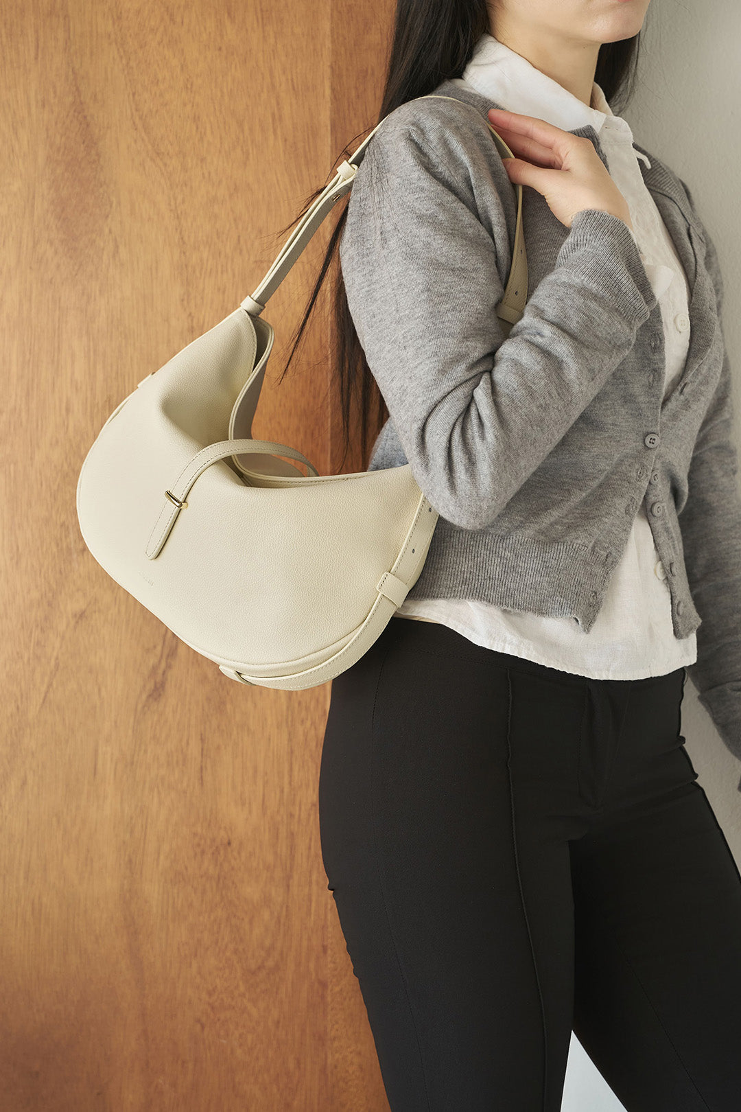 Ivory Shellie Hobo Bag by MIULIN with soft leather exterior and casual shoulder strap, stylish and versatile for everyday use