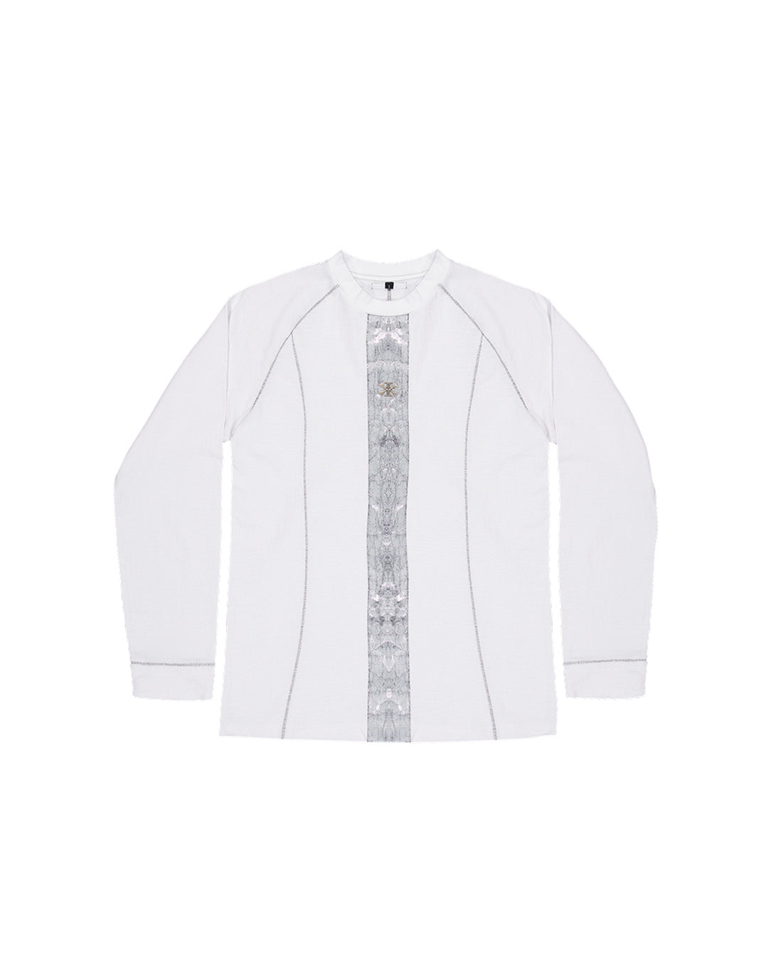 White creviced bite raglan long sleeve top by KIMMICK, featuring textured fabric and contrasting sleeve design.