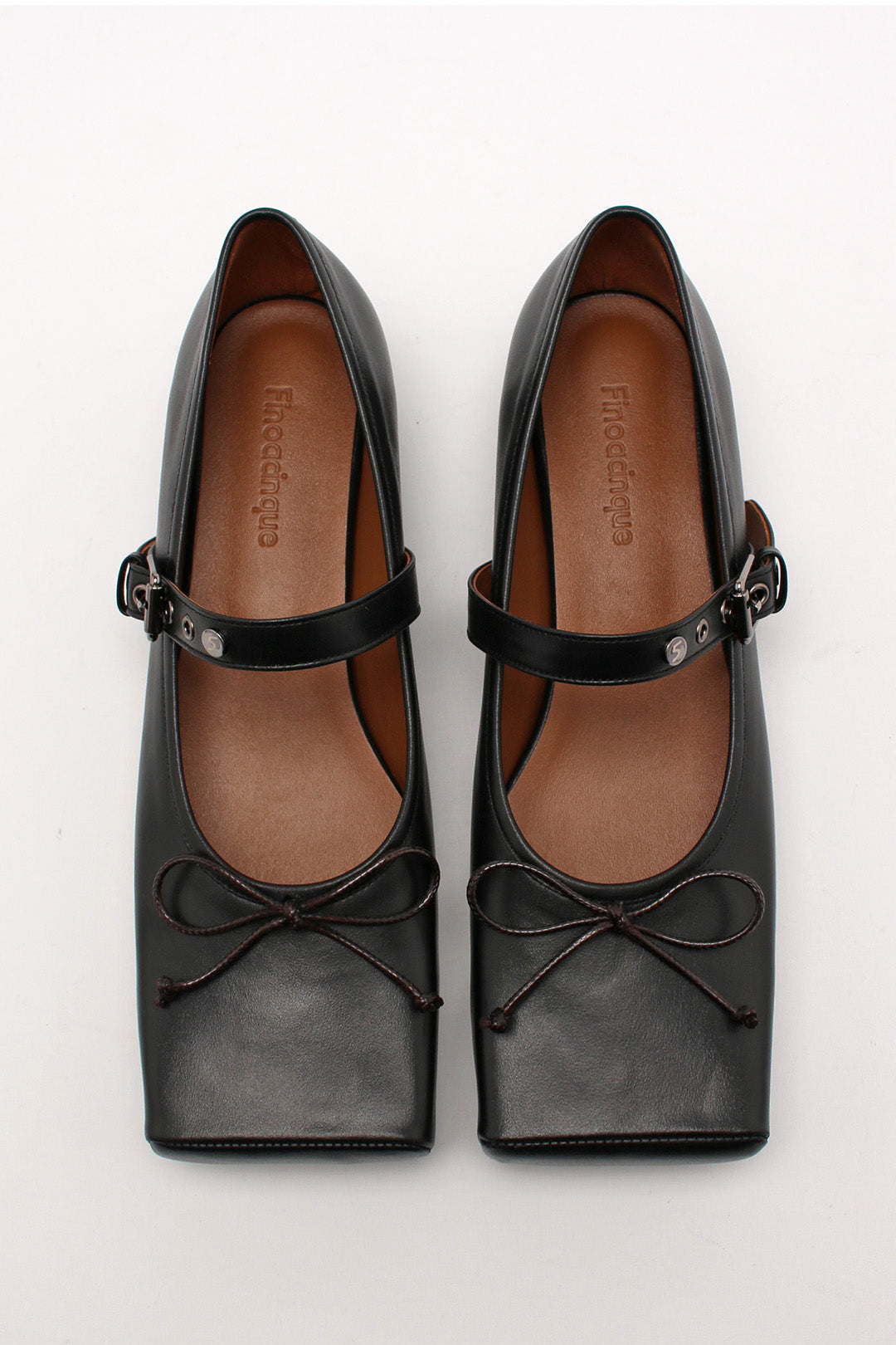 Black Tina Strap flat shoes by Finoacinque featuring a sleek design and comfortable flat sole.