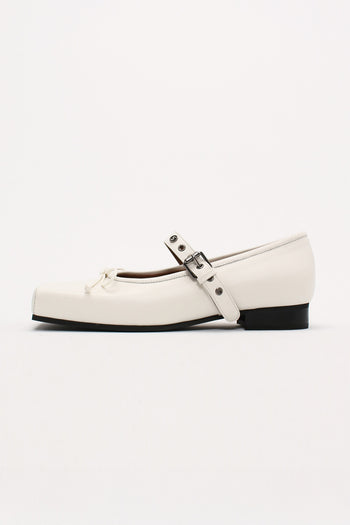 Ivory Tina Strap Flat Shoes by Finoacinque with ankle straps and rounded toes, stylish and comfortable for everyday wear.