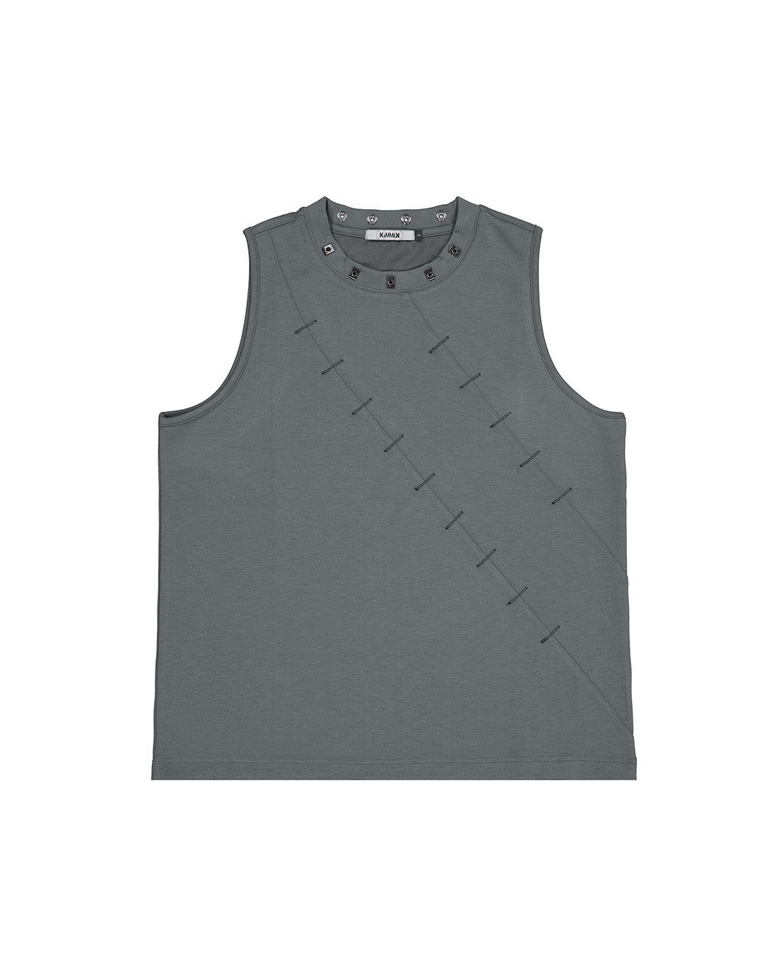 Charcoal sleeveless top with double wound sutured detail from KIMMICK, showcasing a stylish, modern design.