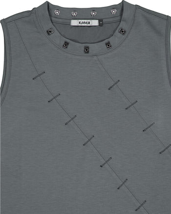 Double Wound Sutured Sleeveless Top Charcoal