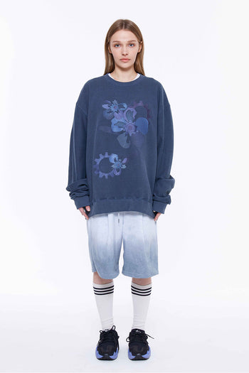 Big Flower Embroidery Pigment Sweatshirt Charcoal