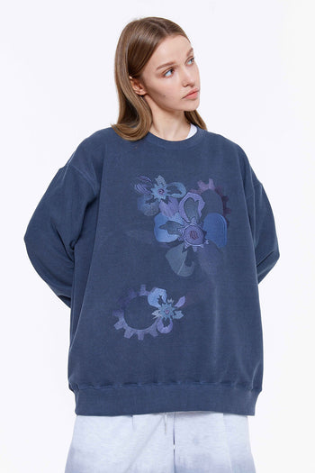 Big Flower Embroidery Pigment Sweatshirt Charcoal