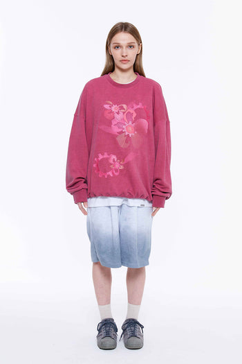 Big Flower Embroidery Pigment Sweatshirt Pink