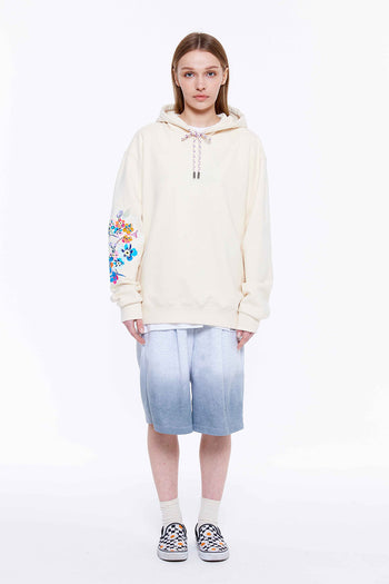 Machine Flower Embroidery Hoodie Cream
