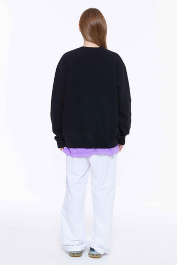Sleeve Line Flower Embroidery Sweatshirt Black