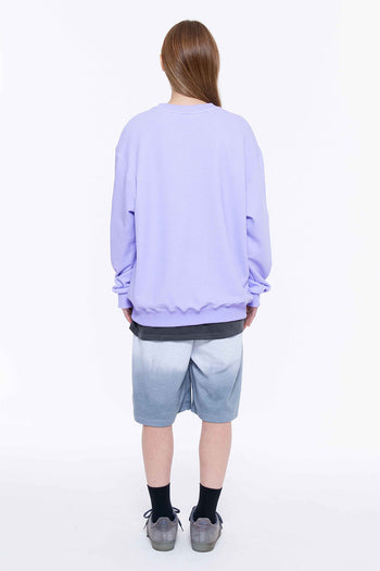 Sleeve Line Flower Embroidery Sweatshirt Light Violet