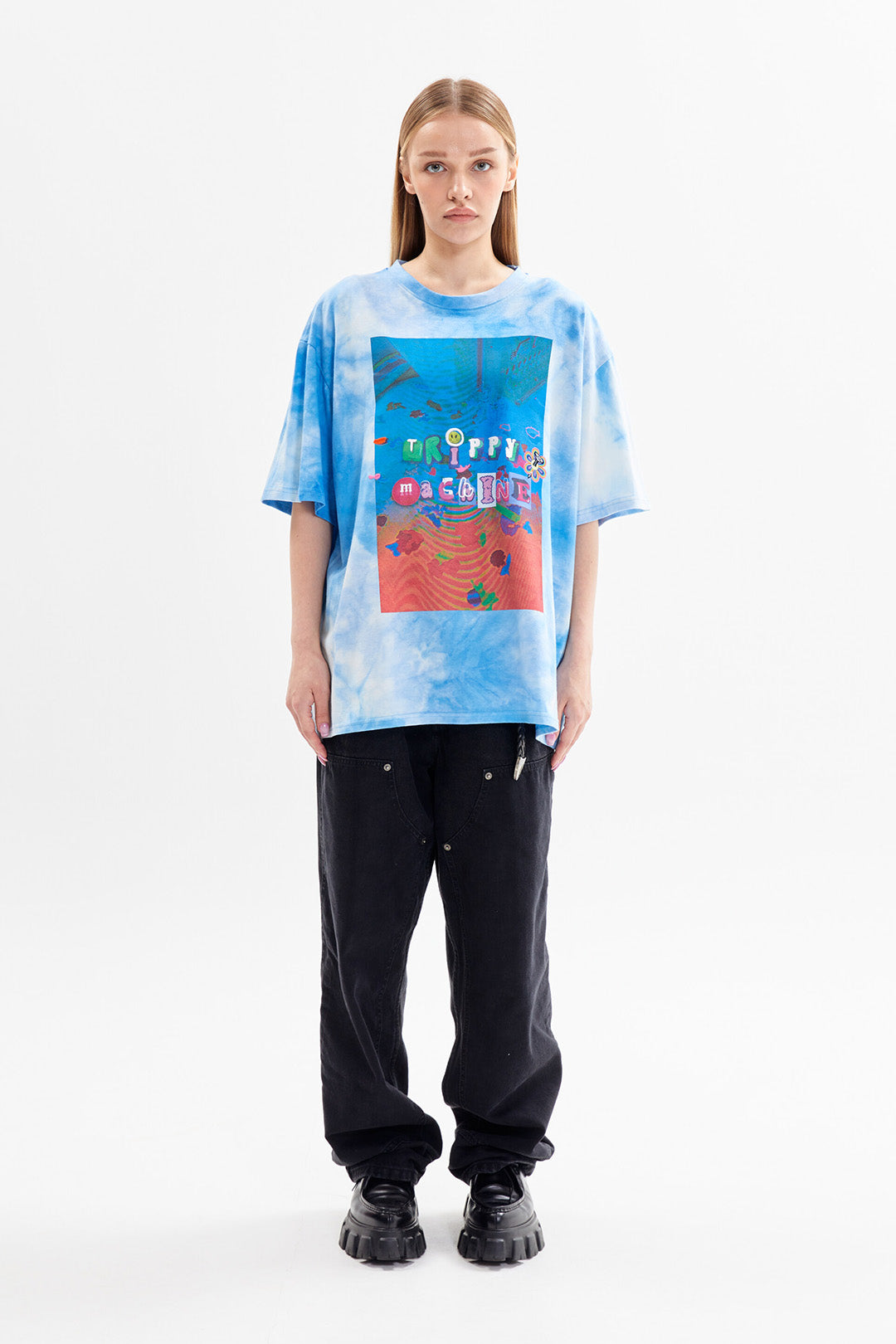 Trippy Machine Graphic Embroidery T-shirt Blue