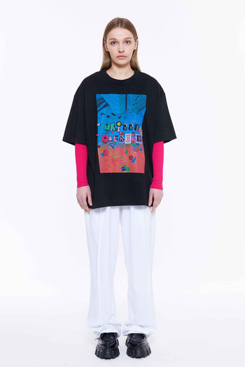Trippy Machine Graphic Embroidery T-shirt Black