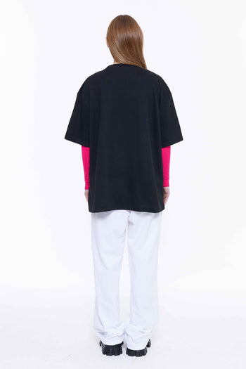 Trippy Machine Graphic Embroidery T-shirt Black