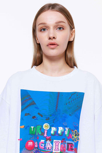 Trippy Machine Graphic Embroidery T-shirt White