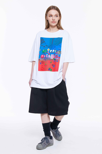 Trippy Machine Graphic Embroidery T-shirt White