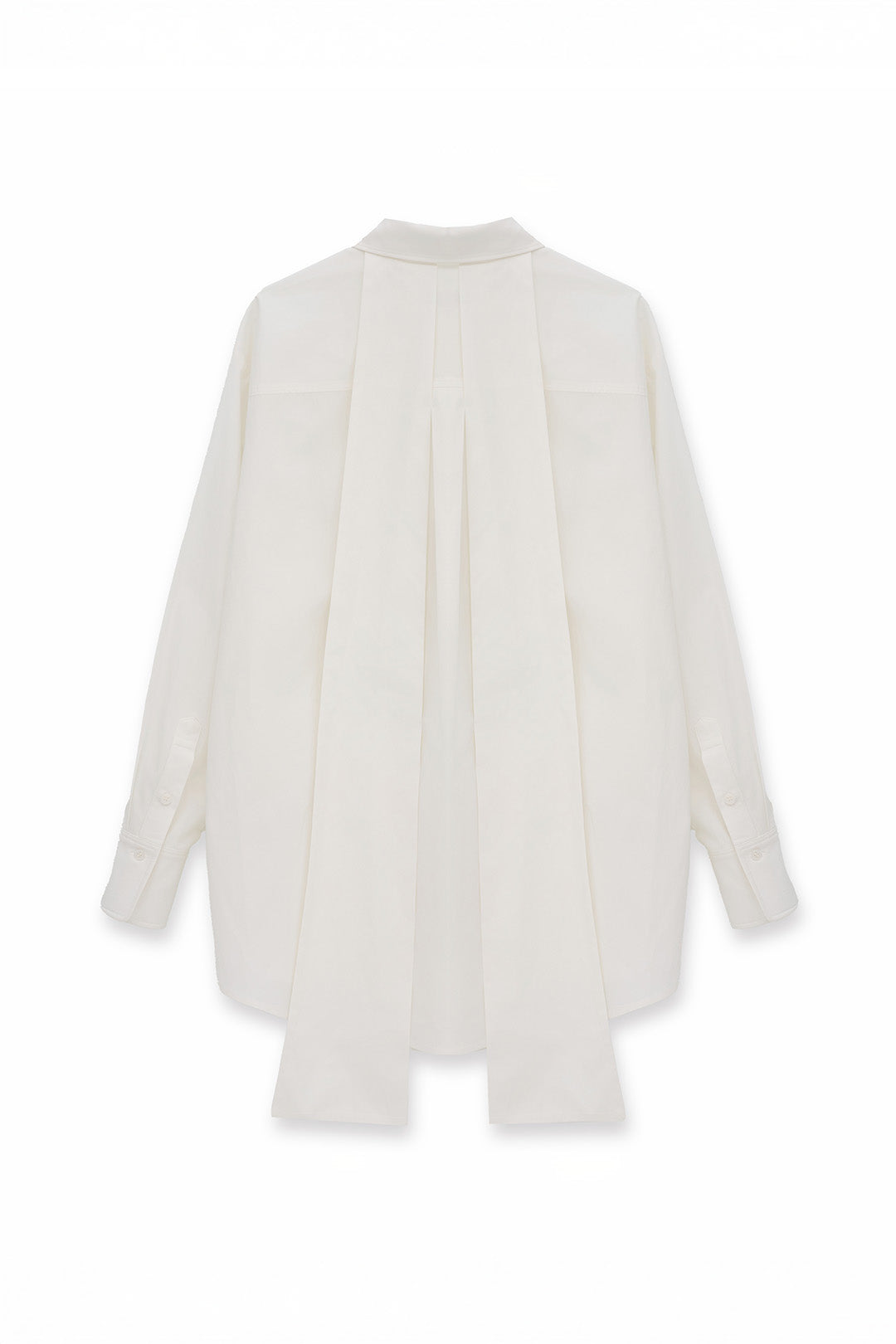 White EUNJO ribbon back shirt with a stylish ribbon detail at the back, casual long-sleeve design, perfect for everyday wear.