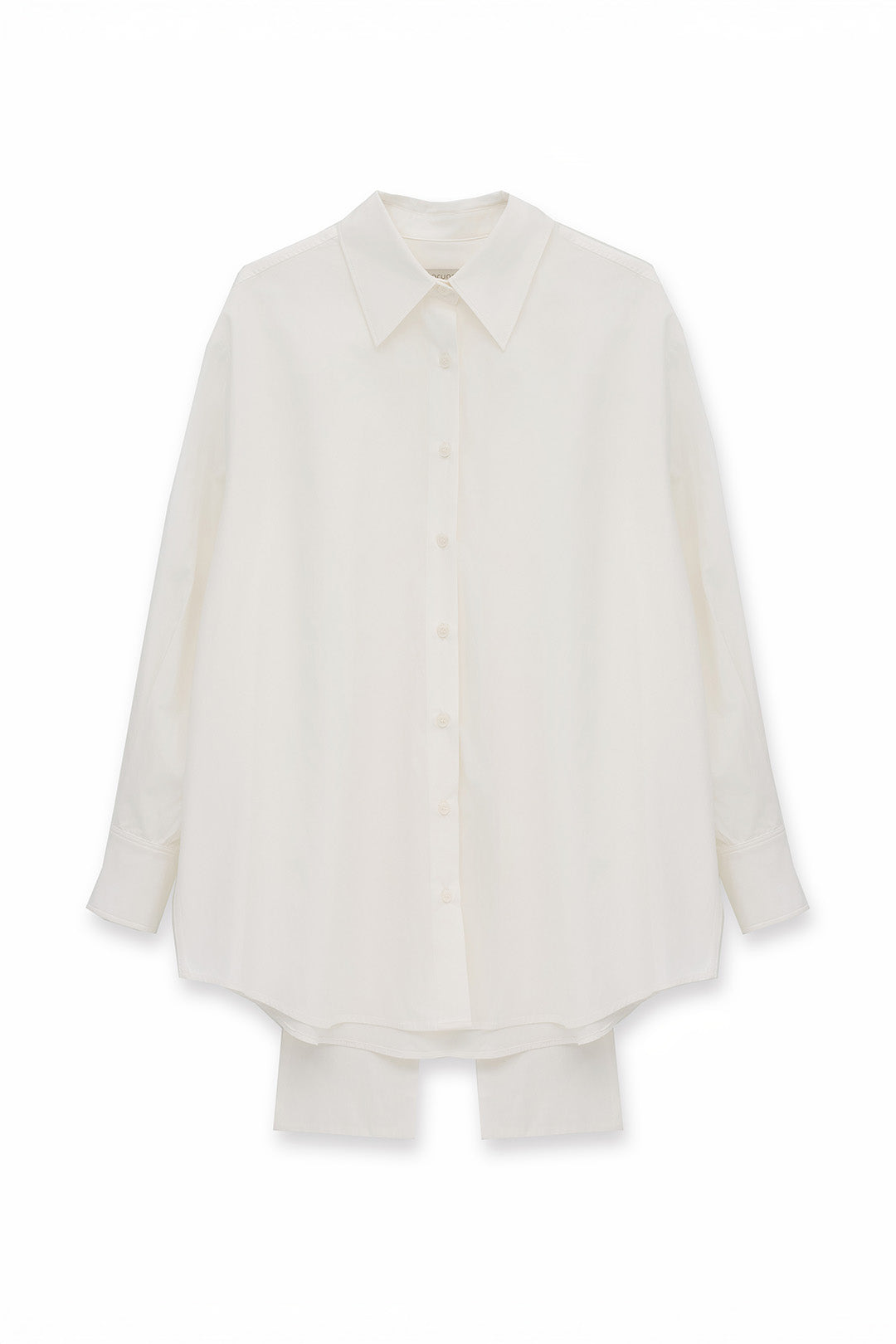 White EUNJO ribbon back shirt with a stylish ribbon detail at the back, casual long-sleeve design, perfect for everyday wear.