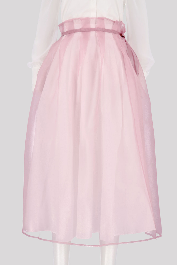 Black Charlock No-Bang See-Through Skirt by Ahhorn, lightweight and sheer, shown from the front with a flowy, see-through design.