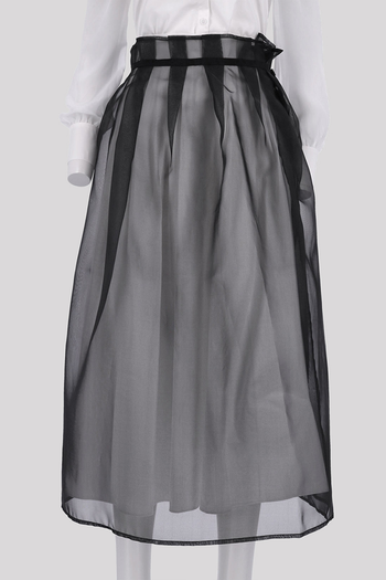 Black Charlock No-Bang See-Through Skirt by Ahhorn, lightweight and sheer, designed as a stylish and breathable bottoms piece.