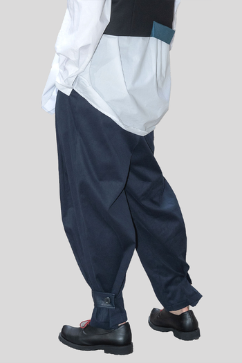 Navy Peach Balloon Double Wide Trousers by Ahhorn, stylish bottoms with a relaxed fit and wide-leg design.