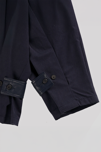 Ahhorn Peach Balloon Double Wide Trousers, navy bottoms with loose fit and balloon design, displayed on a model.