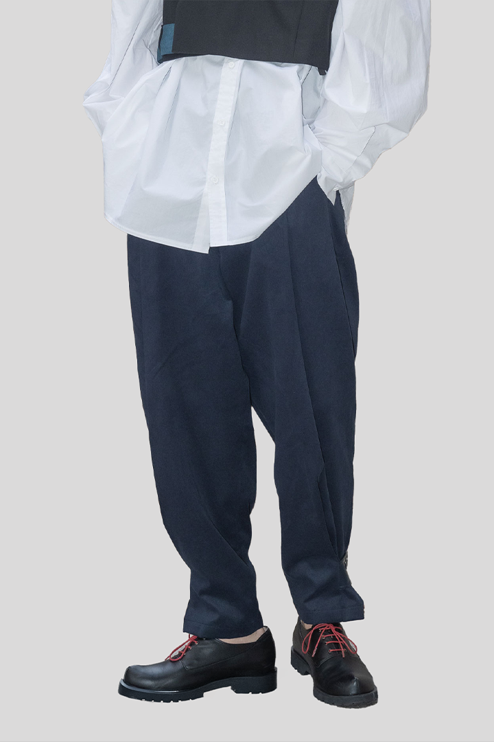 Navy Peach Balloon Double Wide Trousers by Ahhorn, stylish bottoms with a relaxed fit and balloon design.