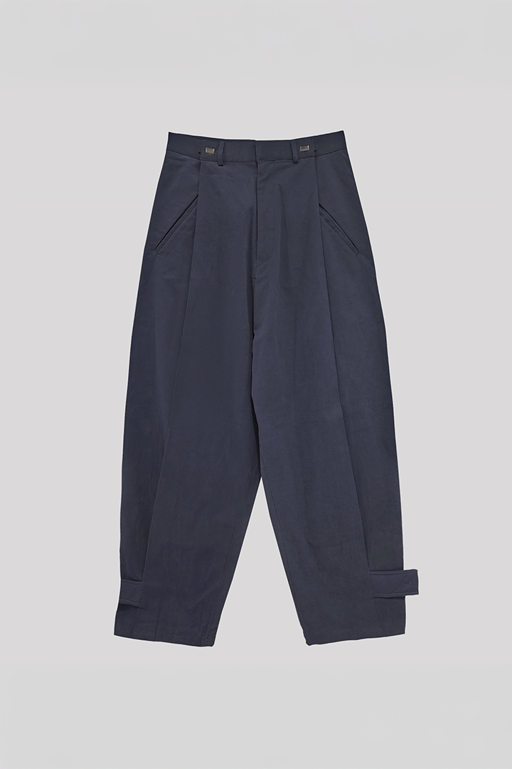 Navy Peach Balloon Double Wide Trousers by Ahhorn, featuring a relaxed fit and wide-leg design, styled on a model.
