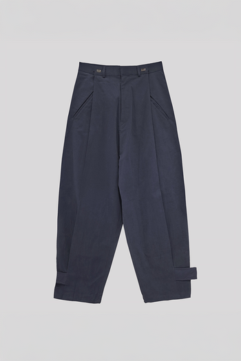 Navy Peach Balloon Double Wide Trousers by Ahhorn, featuring a relaxed fit and wide-leg design, styled on a model.