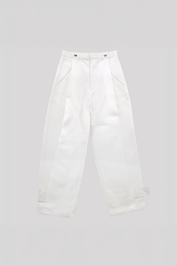 White Peach Balloon Double Wide Trousers by Ahhorn, showing relaxed fit and lightweight fabric, styled as casual bottoms.