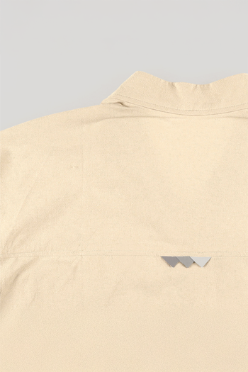 Beige casual Hanbok Mokpan collar shirt by Lee Jun Won, made by Ahhorn, featuring traditional-inspired design and comfortable fit.