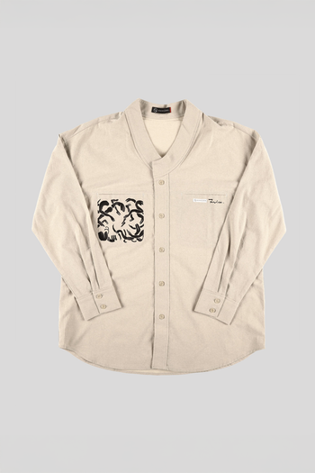 Beige casual Hanbok Mokpan collar shirt by Lee Jun Won from Ahhorn, styled with traditional-inspired design and relaxed fit.
