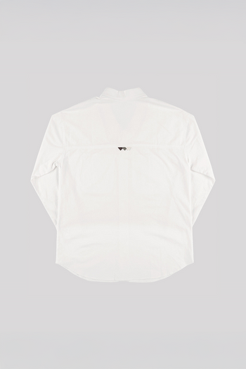 White casual Hanbok Mokpan collar shirt for women by Ahhorn, featuring traditional-inspired design and comfortable fit.