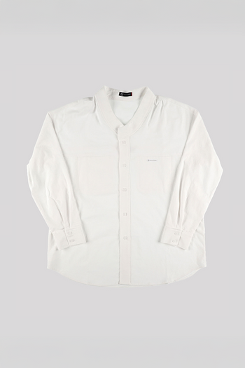 White casual Hanbok Mokpan collar shirt for women by Ahhorn, featuring a relaxed fit and traditional-inspired design.