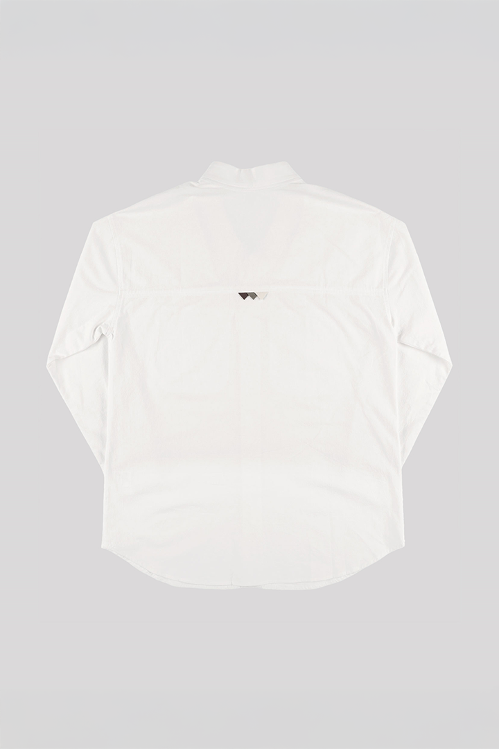 White casual Hanbok Mokpan collar shirt by Lee Jun Won from Ahhorn, featuring traditional-inspired design and comfortable fit.