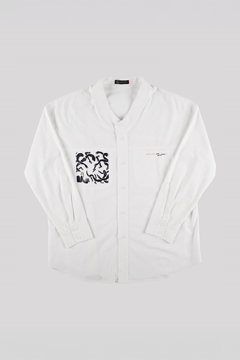 White casual Hanbok Mokpan collar shirt by Lee Jun Won for Ahhorn, featuring traditional-inspired design and comfortable fit.