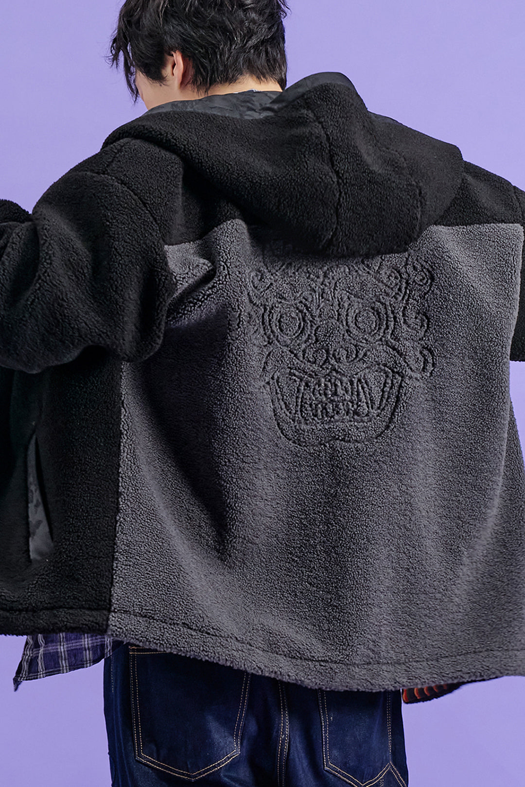 Black Gwimyeon hooded zip-up men's jacket by CCOMAQUE, featuring a stylish design and comfortable fit.