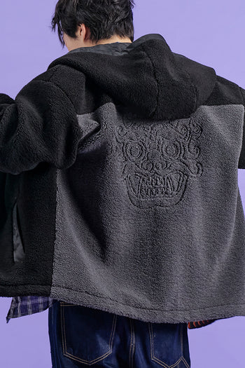 Black Gwimyeon hooded zip-up men's jacket by CCOMAQUE, featuring a stylish design and comfortable fit.