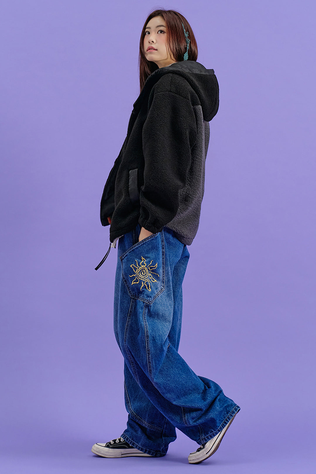 Black women's hooded zip-up jacket by CCOMAQUE featuring a comfortable fit and stylish design.