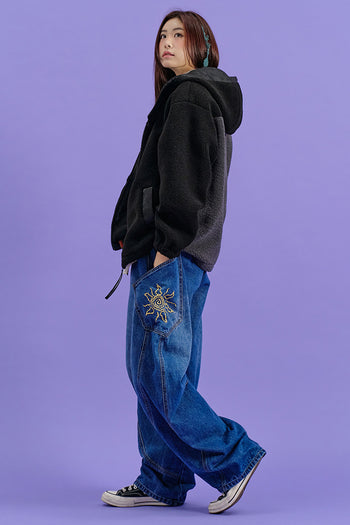Black women's hooded zip-up jacket by CCOMAQUE featuring a comfortable fit and stylish design.