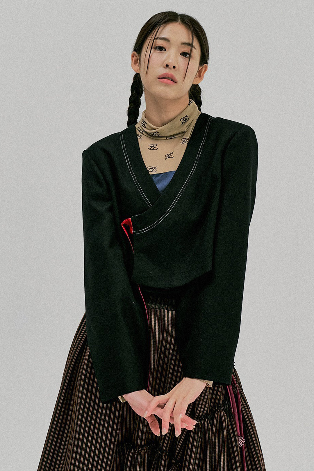 Ccomaque cropped stitch jacket for women, stylish jacket with stitched details, one size, casual outerwear for everyday wear.