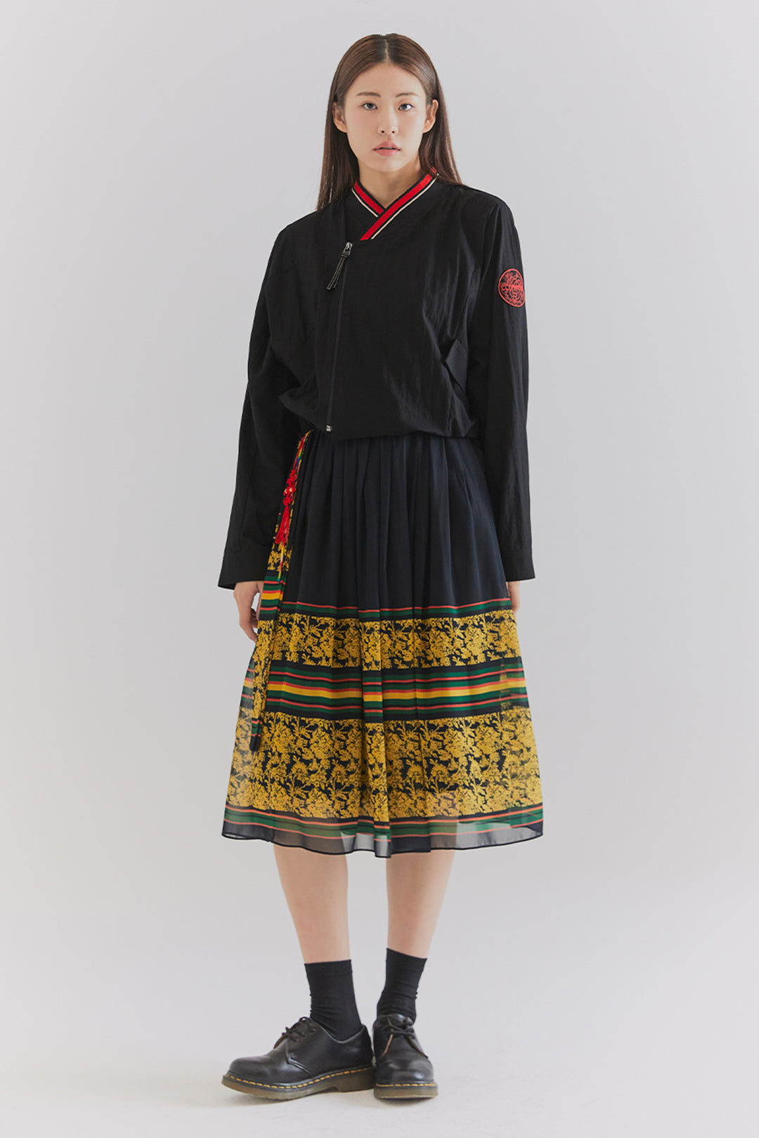 Black Seurandan chiffon skirt by CCOMAQUE, featuring a flowy, lightweight design perfect for casual or dressy occasions.