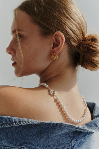 Chambriller Moonlight Ball Combi Earring showing a round, moonlit design with a sleek gold finish on a white background.