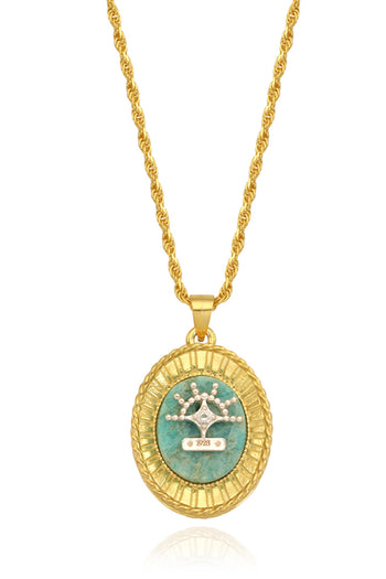 Chambriller gold necklace featuring horizon Amazonite pendant, elegant jewelry piece with a sleek, one-size design.