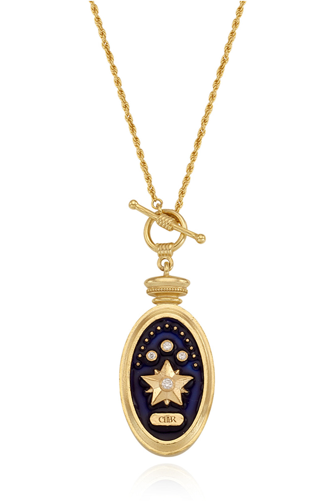 Chambriller silver compass and mother of pearl necklace featuring a round pendant on a sleek chain.