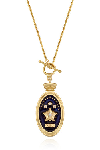 Chambriller silver compass and mother of pearl necklace featuring a round pendant on a sleek chain.