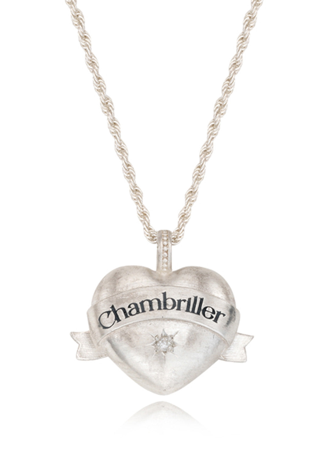 Silver Romantic Heart Chain Necklace by Chambriller featuring a delicate heart pendant on a sleek chain.