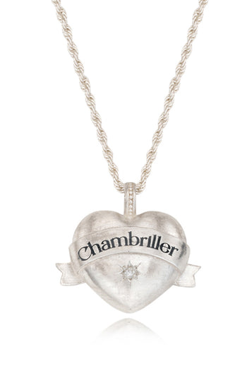 Silver Romantic Heart Chain Necklace by Chambriller featuring a delicate heart pendant on a sleek chain.