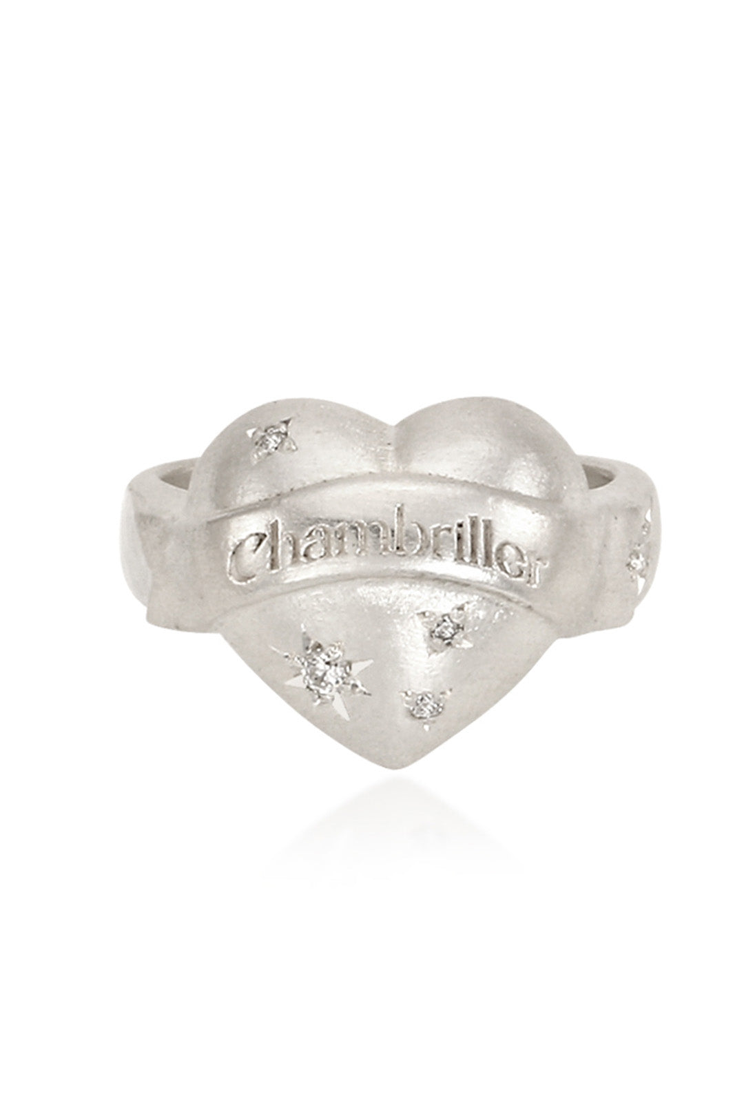 Multi-color heart silver ring by Chambriller featuring a silver band with vibrant heart-shaped design.