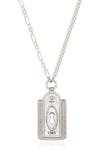Silver Lock Classic Necklace by Chambriller featuring a sleek, minimalist lock pendant on a delicate chain.