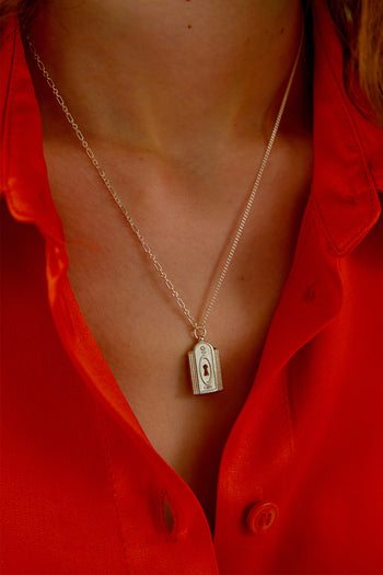 Silver Lock Classic Necklace by Chambriller featuring a sleek, modern pendant on a delicate chain.