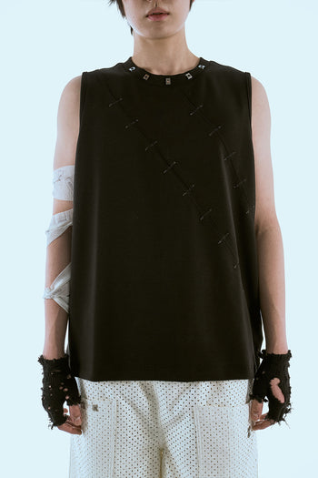 Double Wound Sutured Sleeveless Top Black